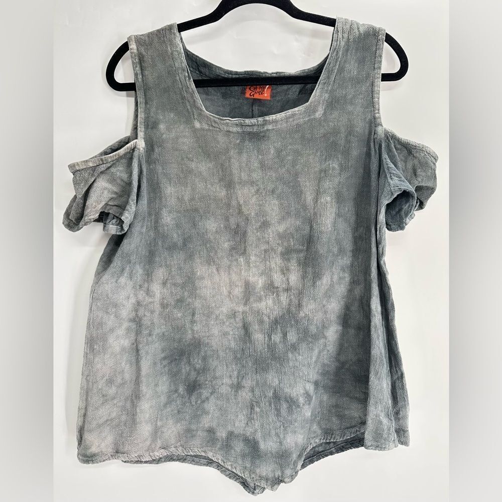Oh My Gauze Black Tie Dye Cold Shoulder Top Size 2 L/XL